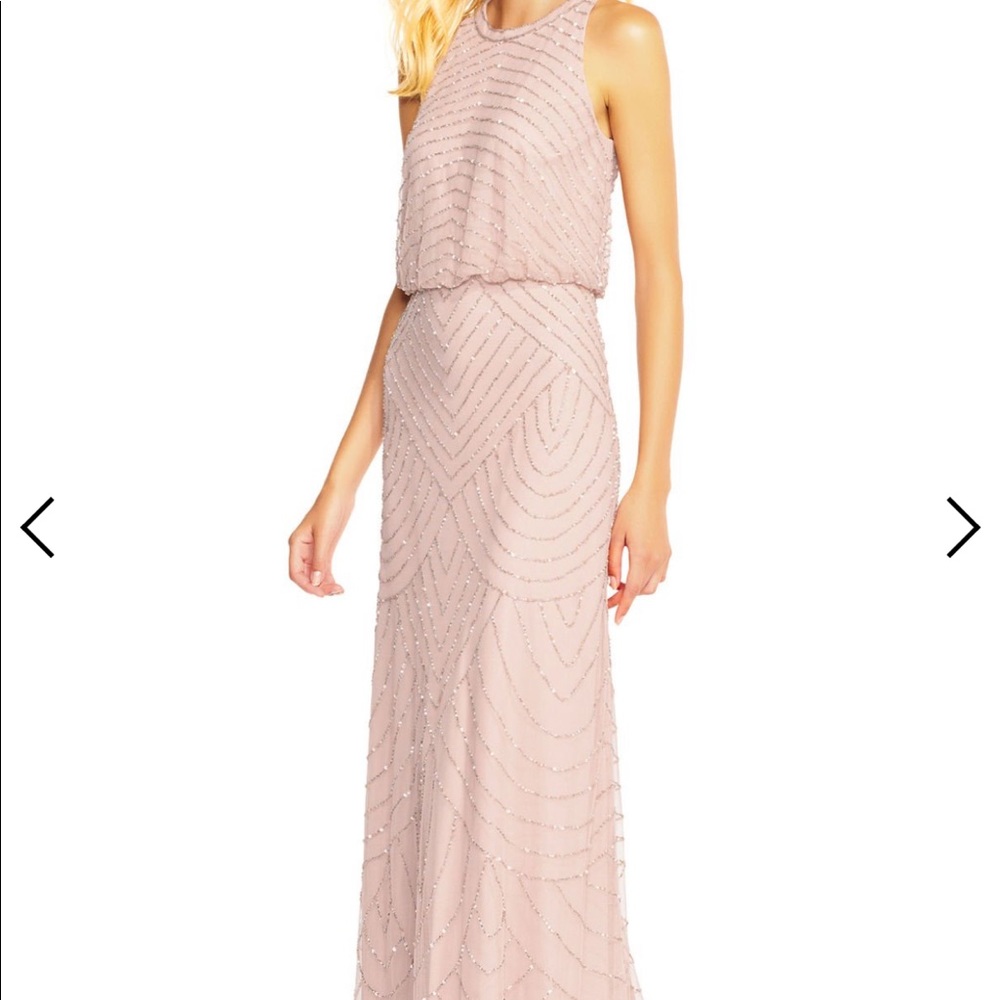 Adrianna Papell Blush Art Deco Beaded Halter Dress - Picture 4 of 5